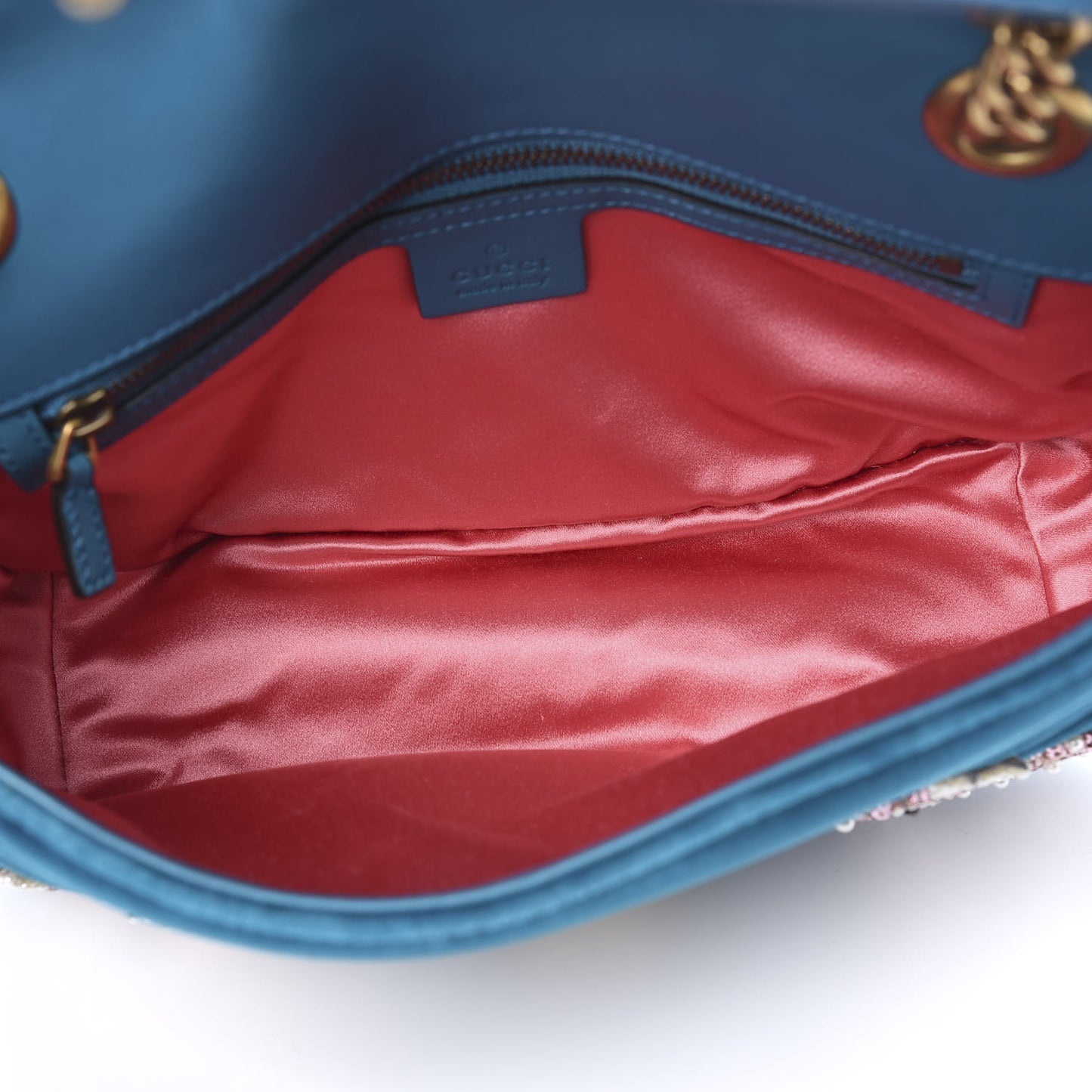 Velvet Matelasse Embroidered Small GG Marmont Shoulder Bag Pavone Cyan