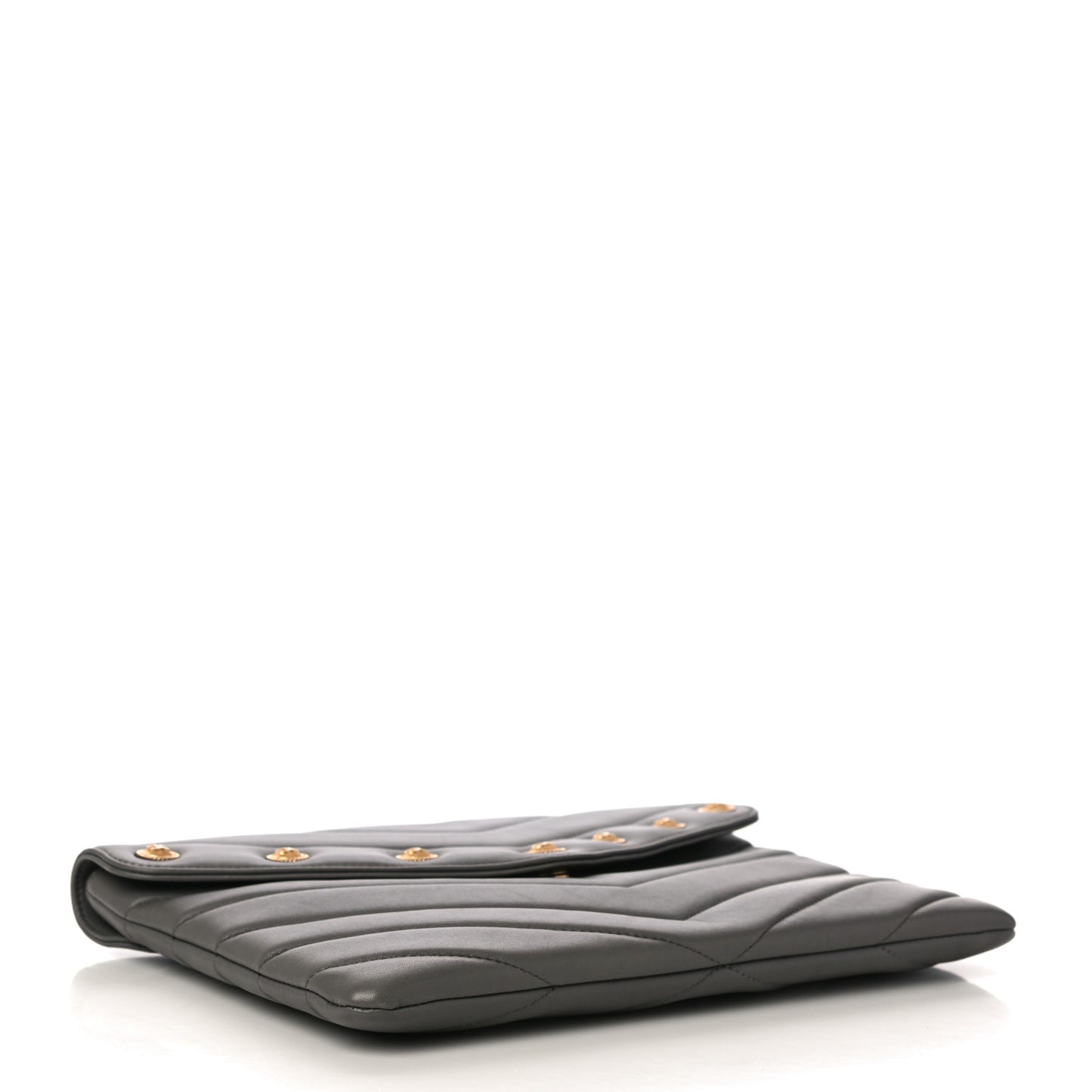 Calfskin Chevron Quilted CC Button Envelope Pouch Grey