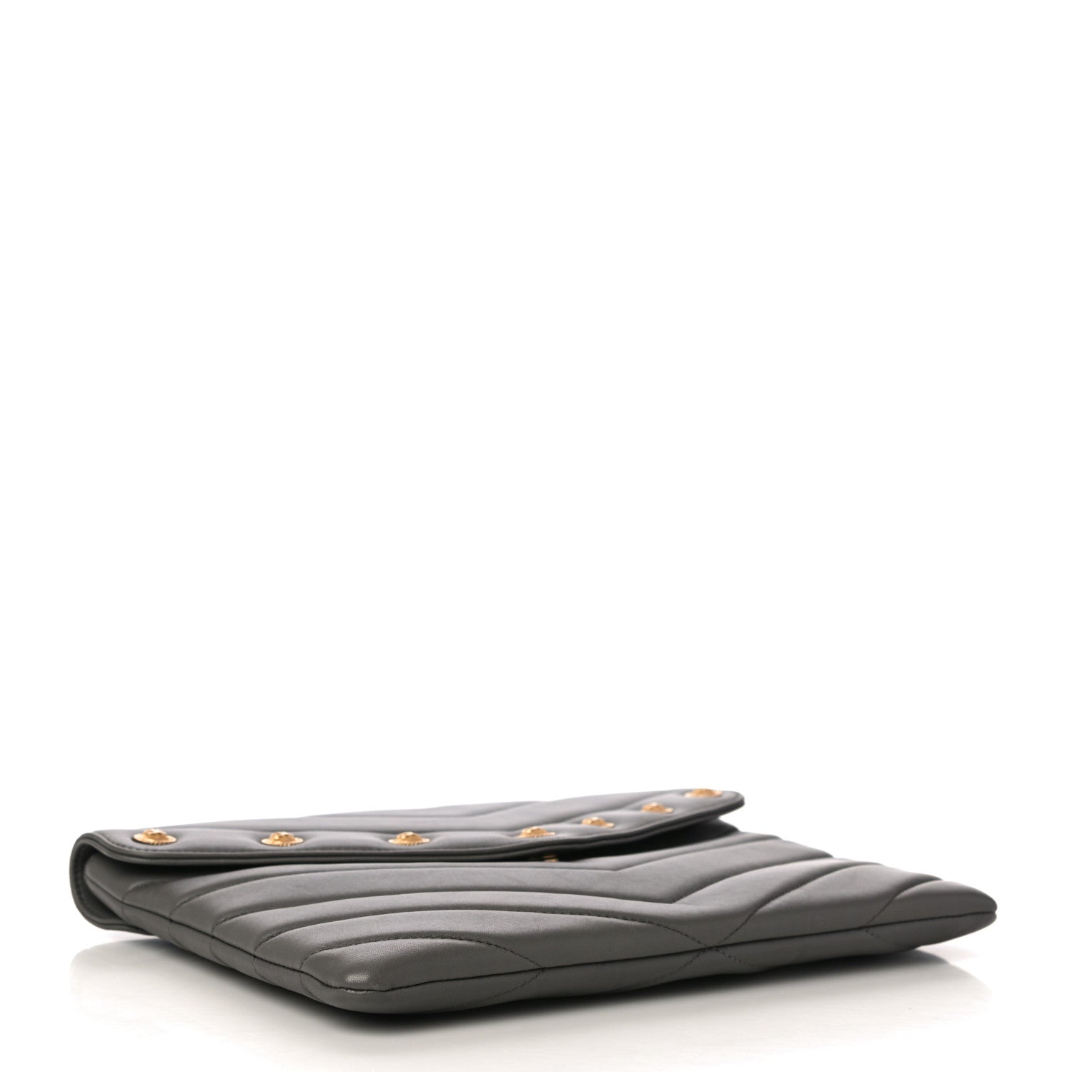 Chanel Calfskin Chevron Quilted CC Button Envelope Pouch Grey 4 of 11