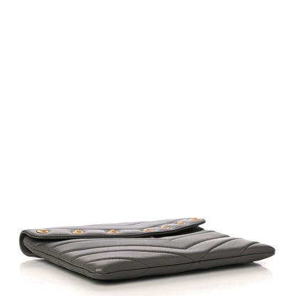 Chanel Calfskin Chevron Quilted CC Button Envelope Pouch Grey 4 of 11