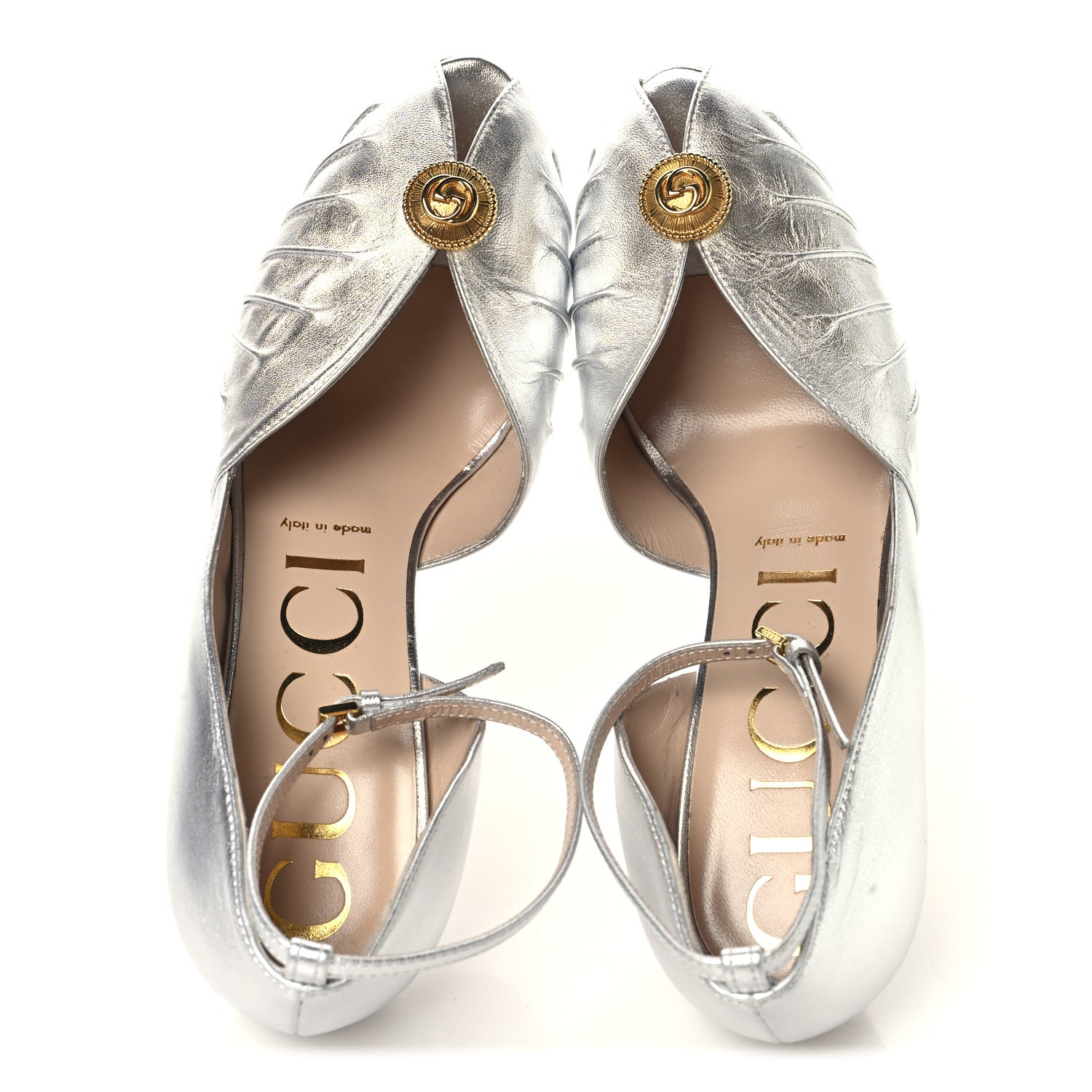 Gucci Metallic Nappa Rose 95mm Open Toe Pumps 38.5 Argento 2 of 9
