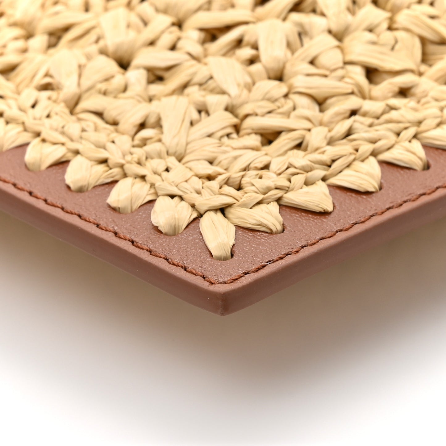 Raffia Calfskin Vlogo Signature Zip Pouch Naturale Brown