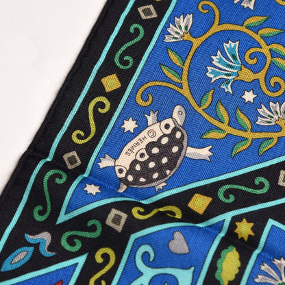 Hermes Cashmere Silk Peuple Du Vent Shawl 140 Caban Cobalt Turquoise 5 of 7
