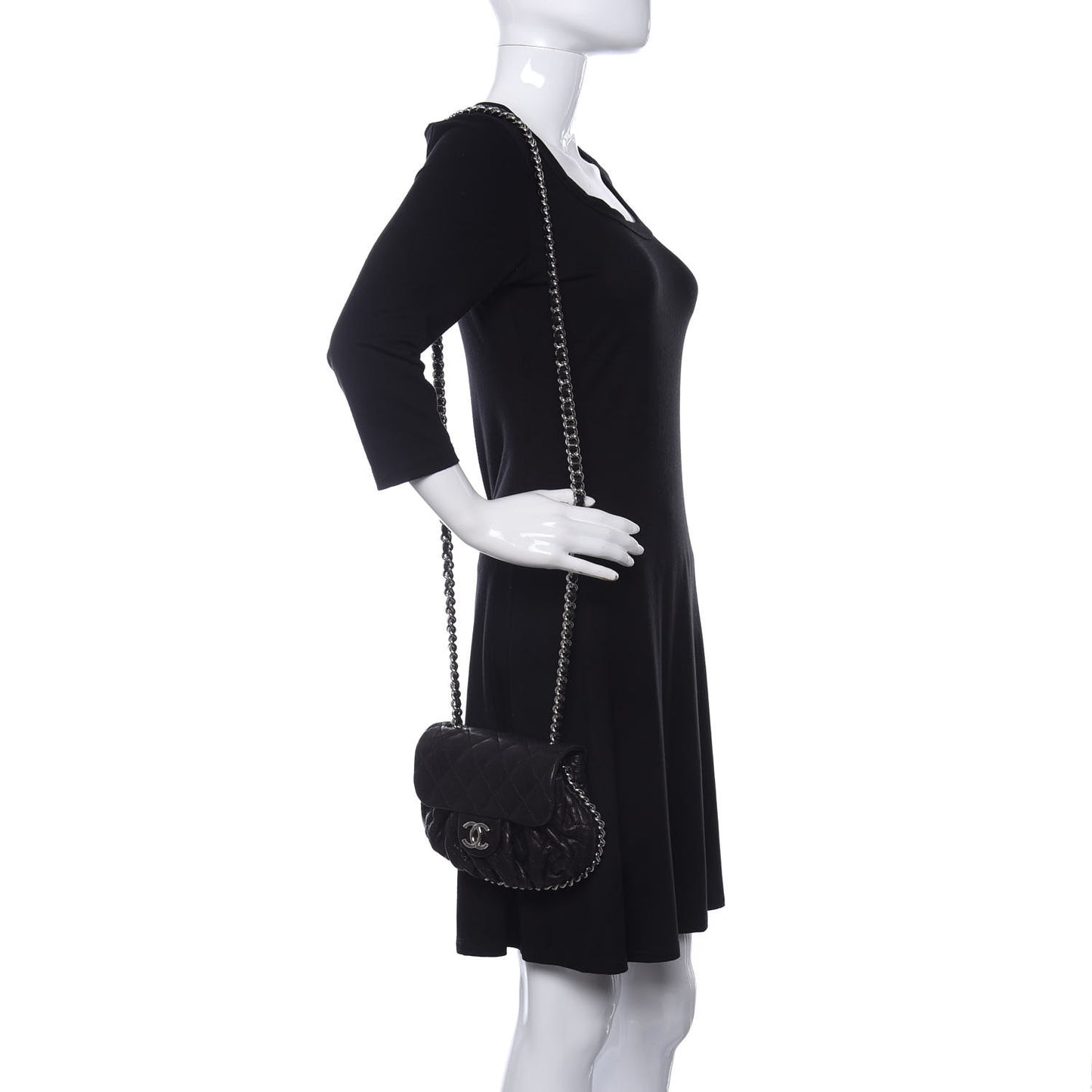Metallic Washed Lambskin Quilted Mini Chain Around Flap Black