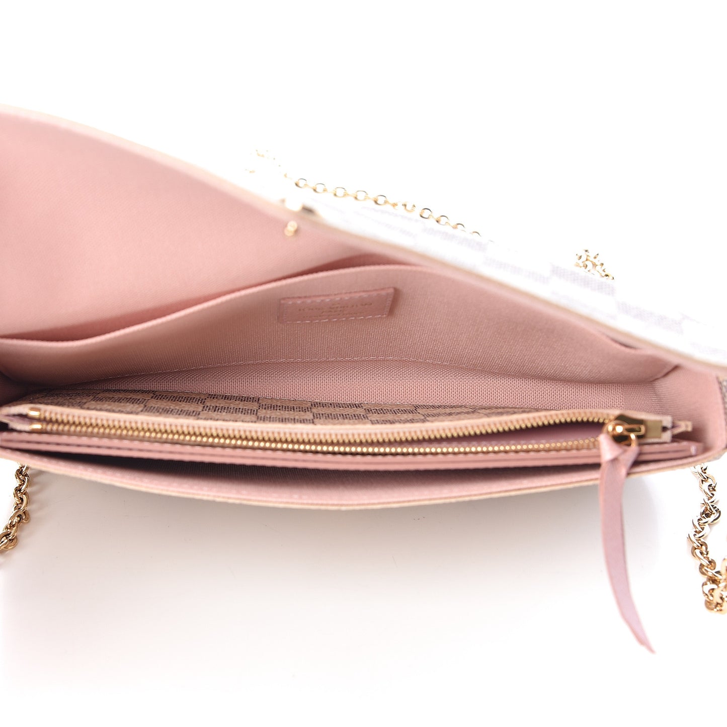 Damier Azur Pochette Felicie Chain Wallet Rose Ballerine