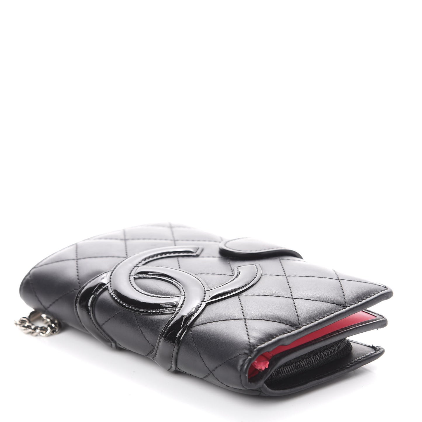 Calfskin Quilted Cambon Zipped Pocket Wallet Black