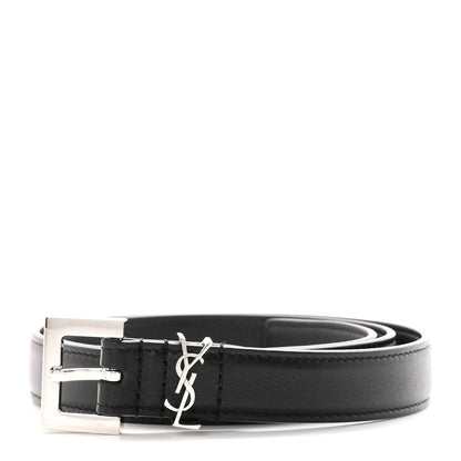 Saint Laurent Smooth Calfskin Monogram Square Buckle Belt 70 28 Black 1 of 7
