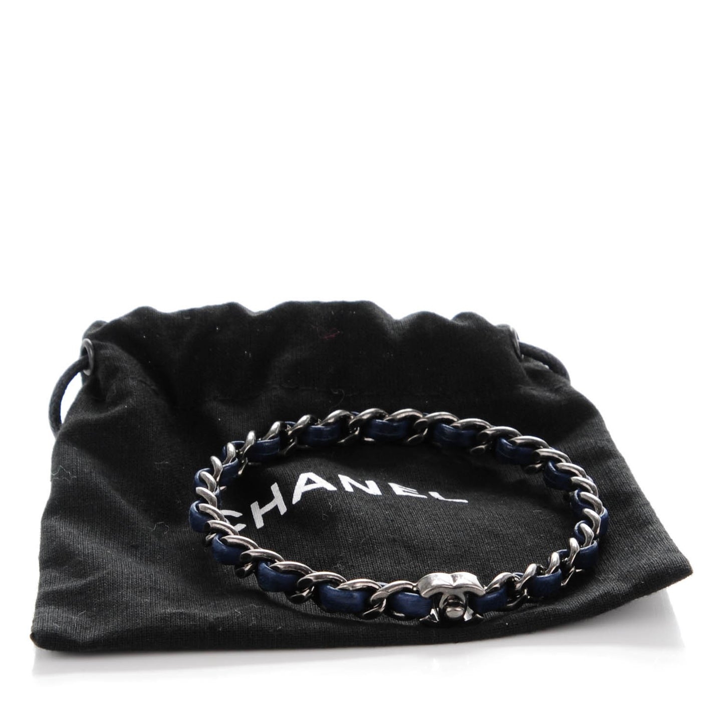 Lambskin CC Turnlock Chain Bracelet Navy
