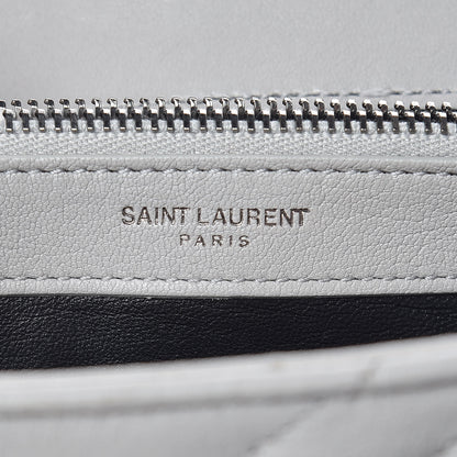 Saint Laurent Sheepskin Matelasse Chevron Monogram Large College Satchel Light Grey 8 of 19