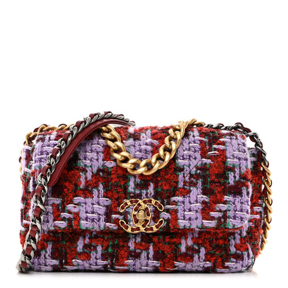 Chanel Tweed Quilted Medium Chanel 19 Flap Red Purple Green 1 of 10