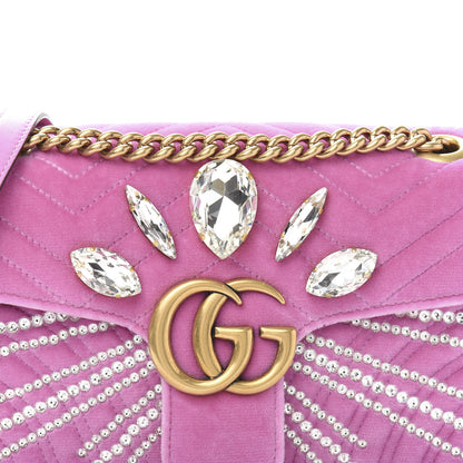 Gucci Velvet Matelasse Marquise Crystals Embroidered Small GG Marmont Shoulder Bag Malva 11 of 11