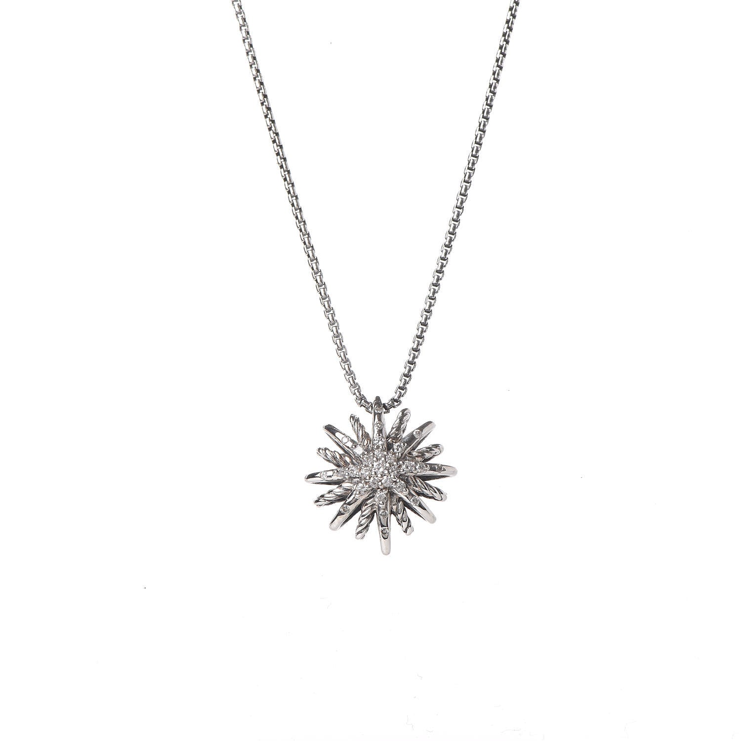 David Yurman Sterling Silver Diamond 16mm Small Starburst Pendant Necklace 4 of 6