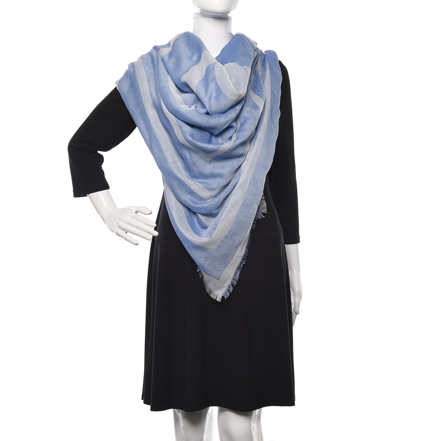 Cashmere Cotton Silk CC Square Fringe Scarf Light Blue