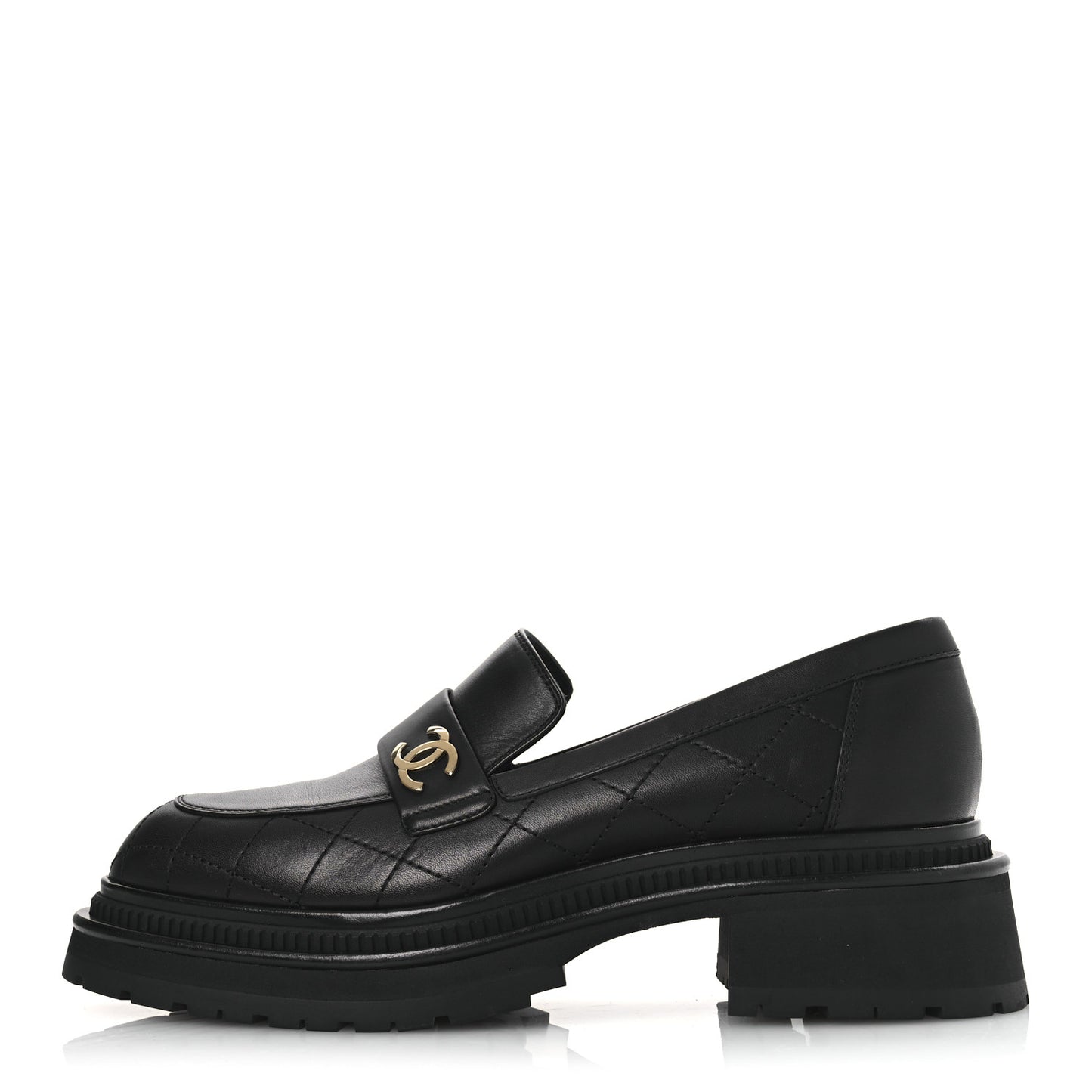 Calfskin Quilted CC Mocassin Loafers 40.5 Black