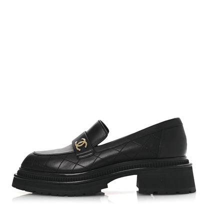 Chanel Calfskin Quilted CC Mocassin Loafers 40.5 Black 1 of 11
