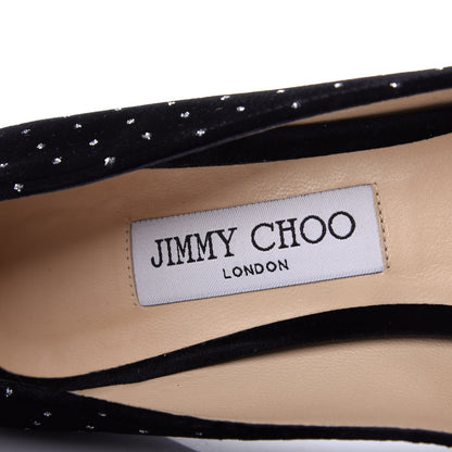 Jimmy Choo Glitter Spotted Velvet Pointy Toe Romy 85 Pumps 39.5 Black Silver 8 of 10