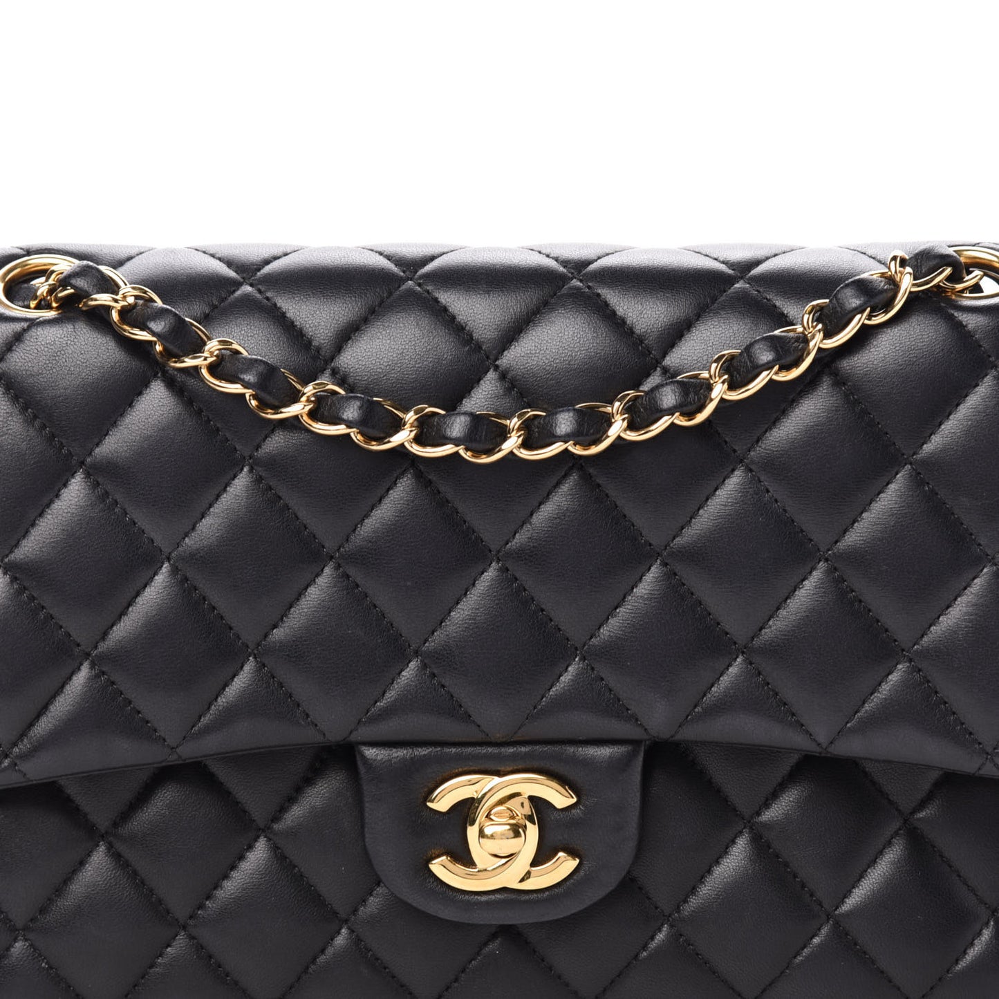 Lambskin Quilted Medium Double Flap Black
