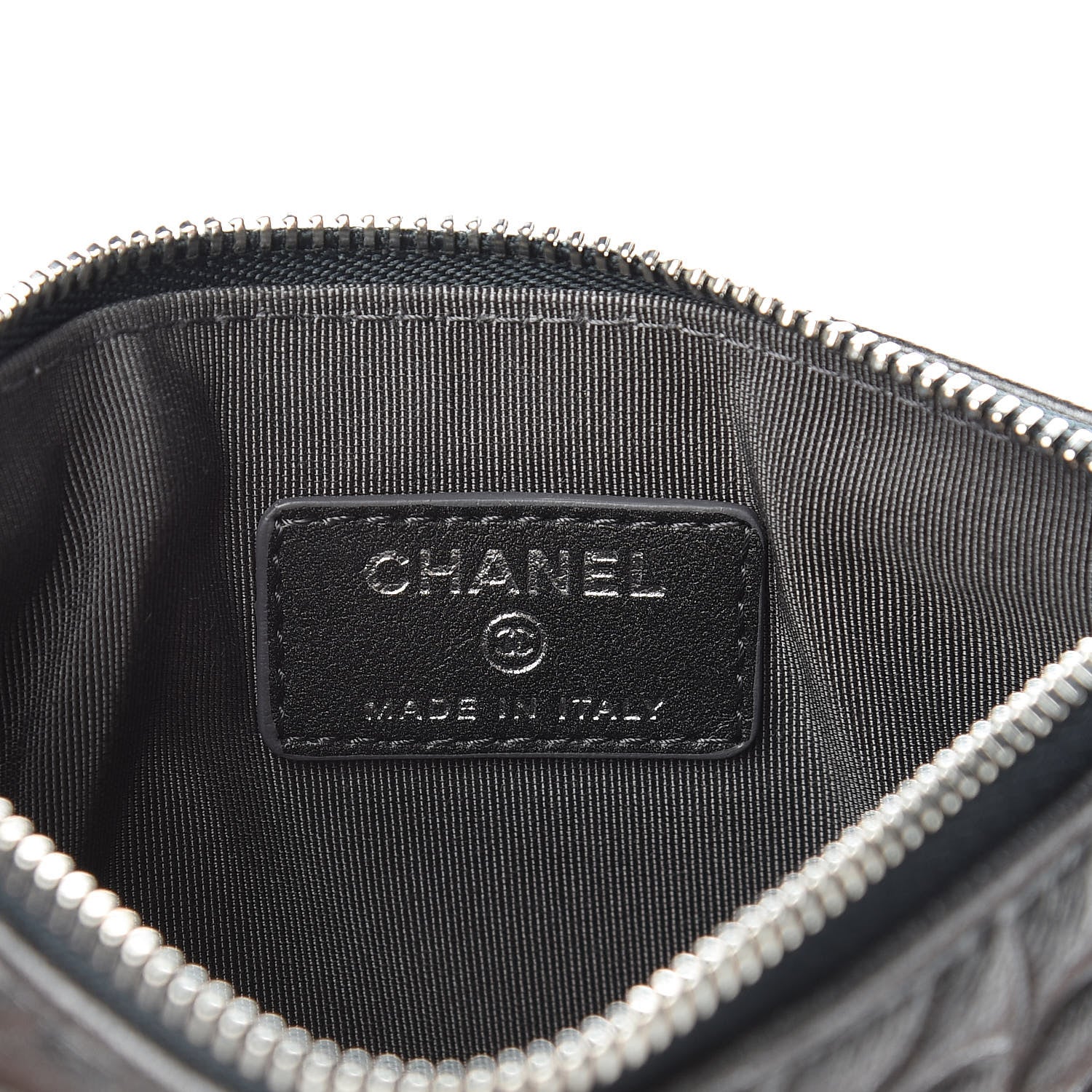 Chanel Goatskin Camellia Embossed Cosmetic Pouch Anthracite 6 of 8