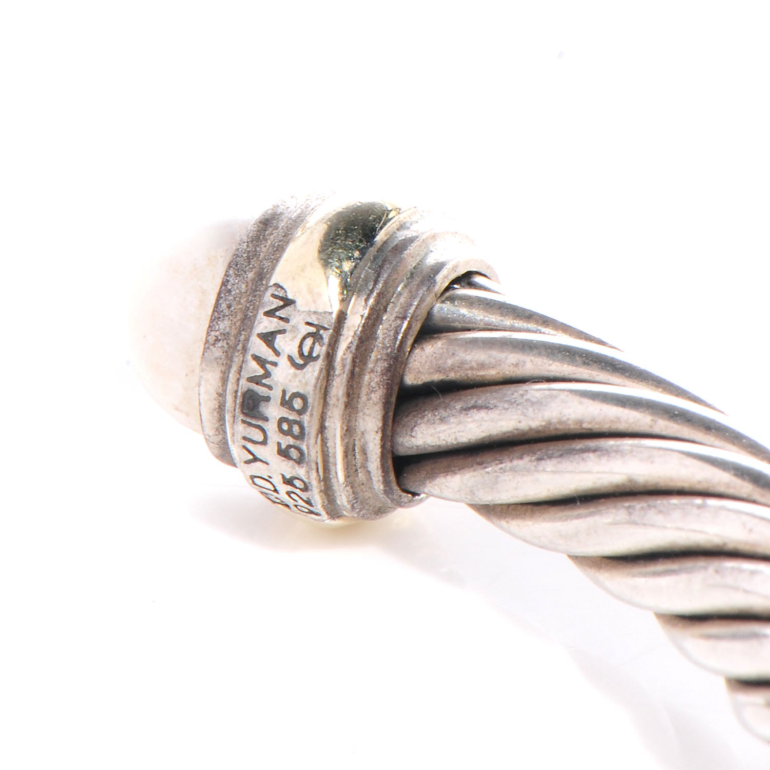 David Yurman Sterling Silver 14K Yellow Gold Pearl 7mm Cable Classics Bracelet 5 of 6