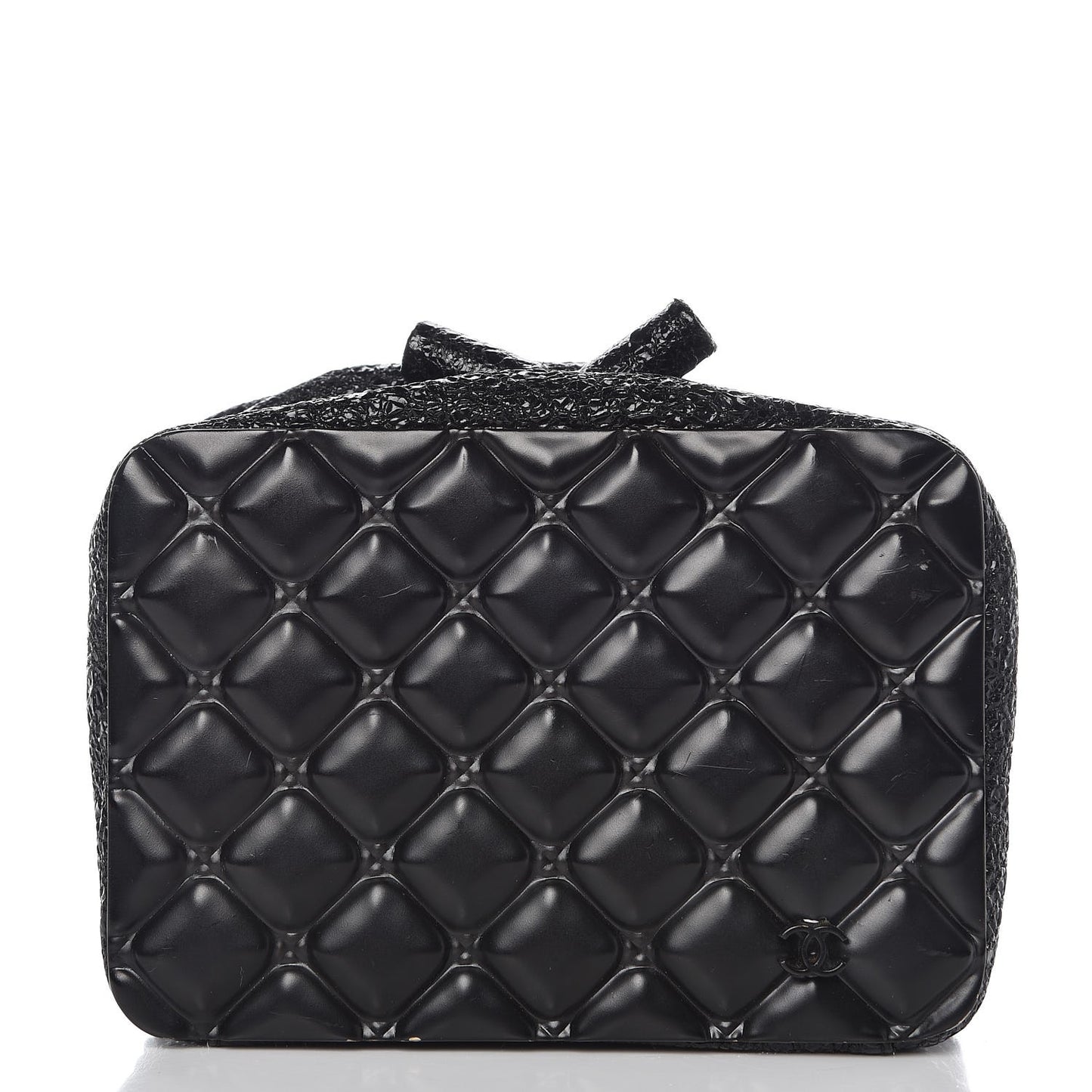 Cracked Calfskin Quilted Crystal Lion Clutch Black