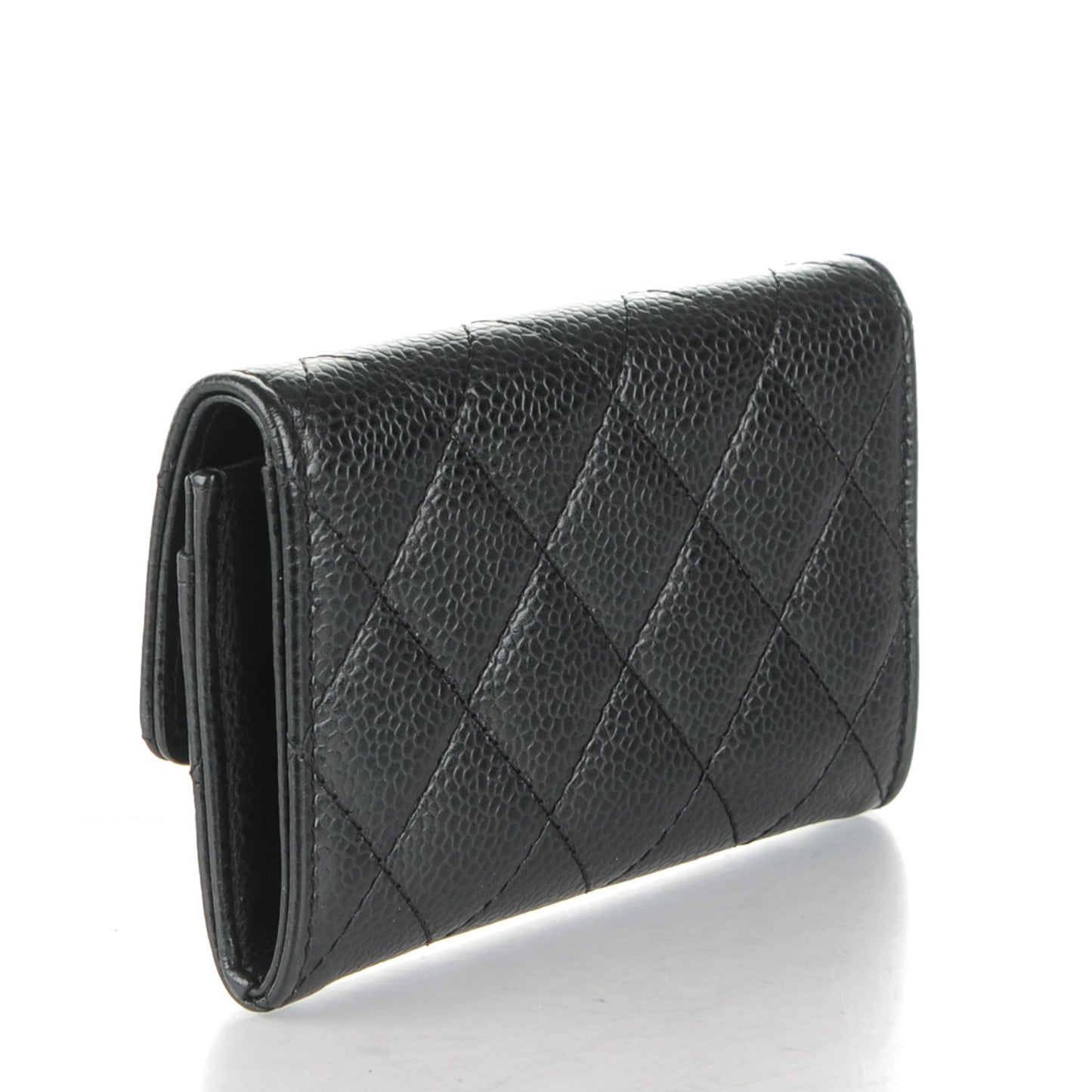 Caviar Quilted Flap Card Holder Black
