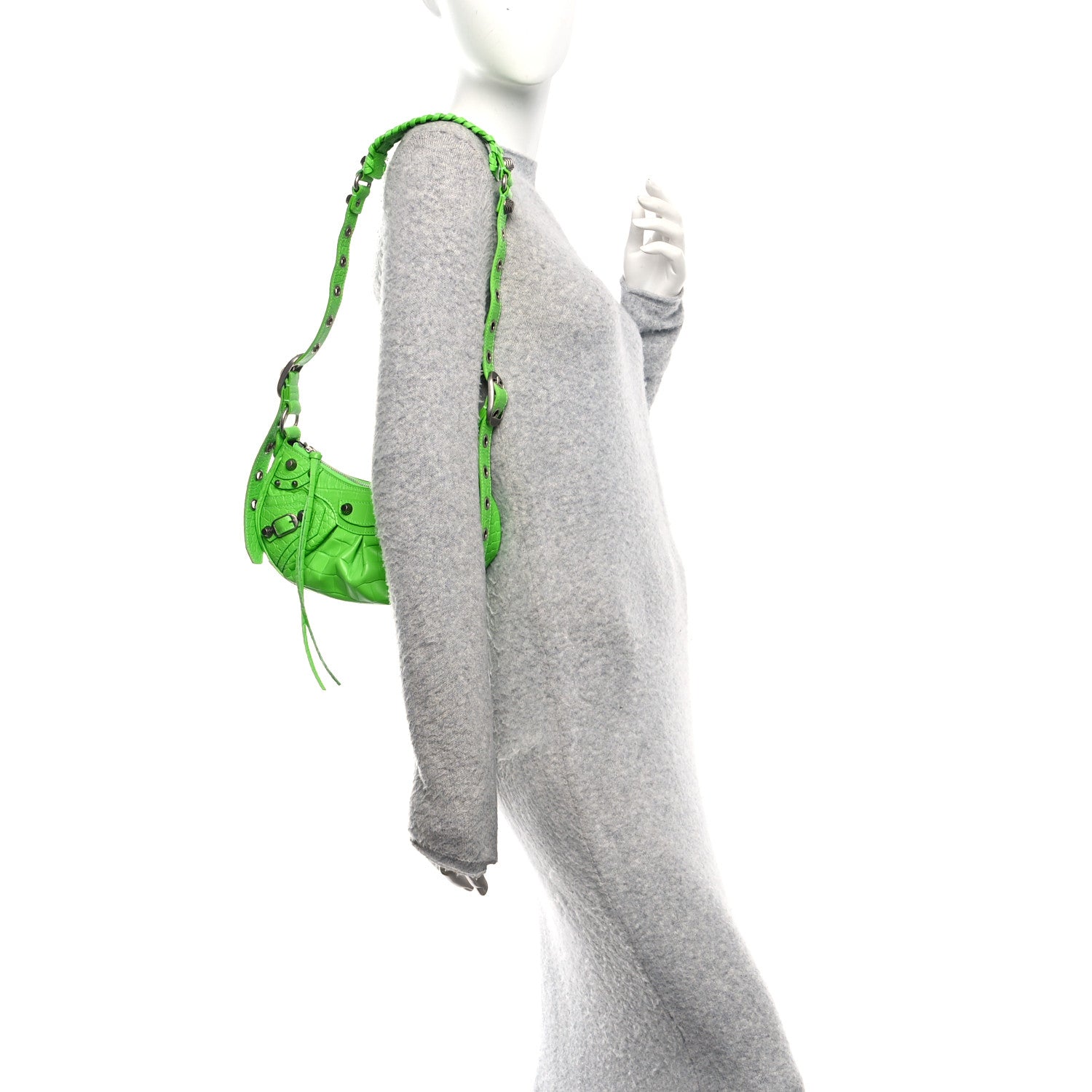 Balenciaga Extra Supple Calfskin Crocodile Embossed Le Cagole Shoulder Bag XS Acid Green 2 of 11
