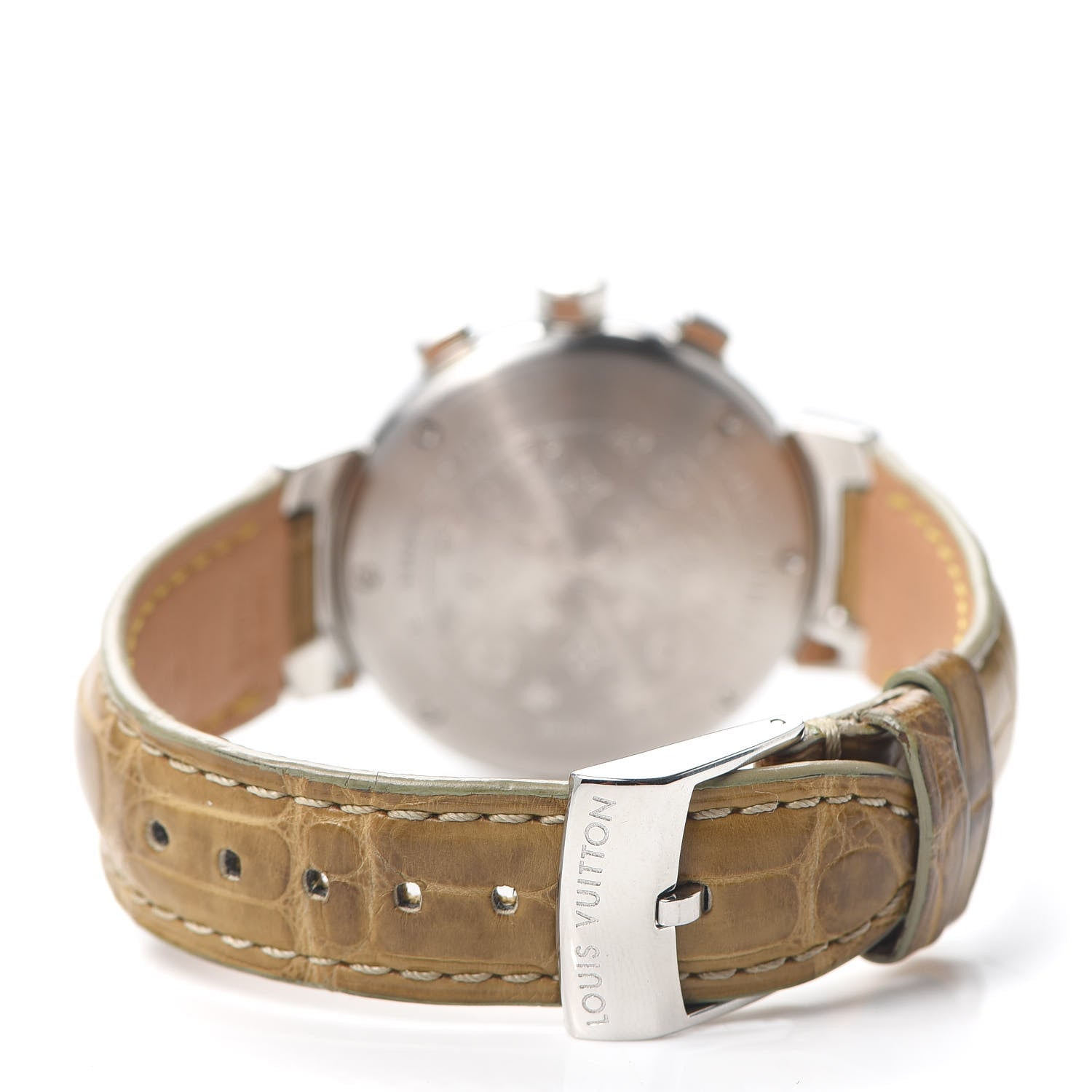 Louis Vuitton Stainless Steel Alligator 34mm Tambour Chronograph Quartz Watch Champagne 3 of 6