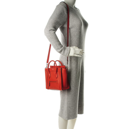 Celine Drummed Calfskin Nano Luggage Vermillion 2 of 11