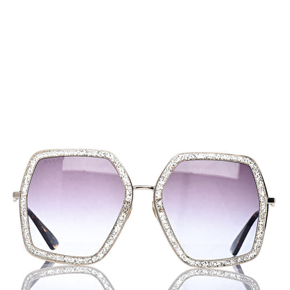 Gucci Glitter Acetate Oversize Square Frame Sunglasses GG0106S Gold 2 of 7