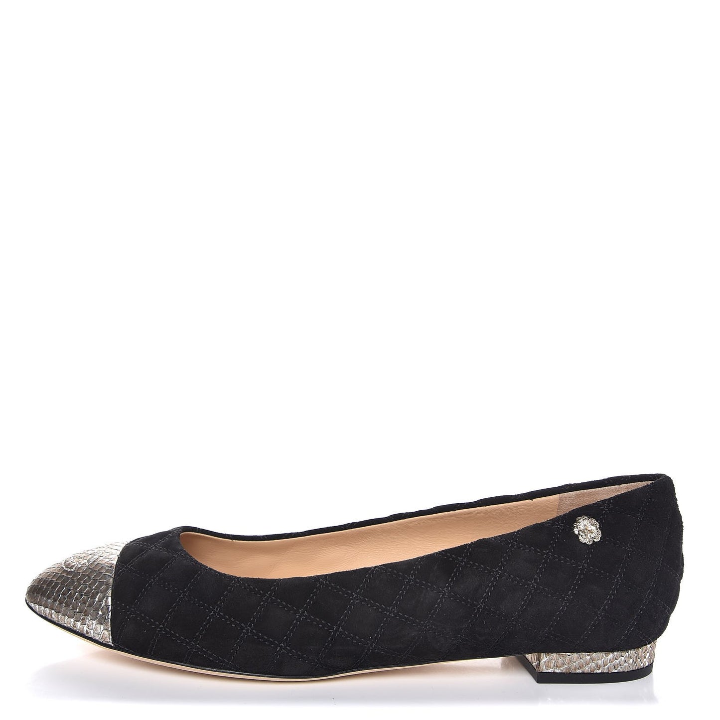 Suede Python Quilted CC Cap Toe Ballerina Flats 40.5 Black Gold