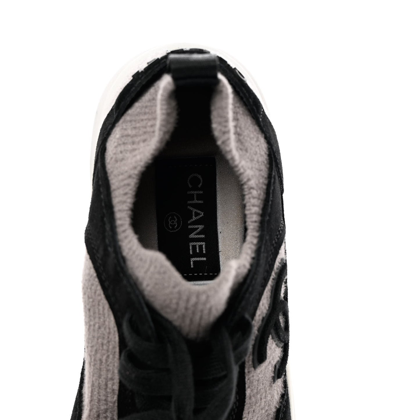 Fabric Suede Calfskin CC Sneakers 37.5 Grey Black