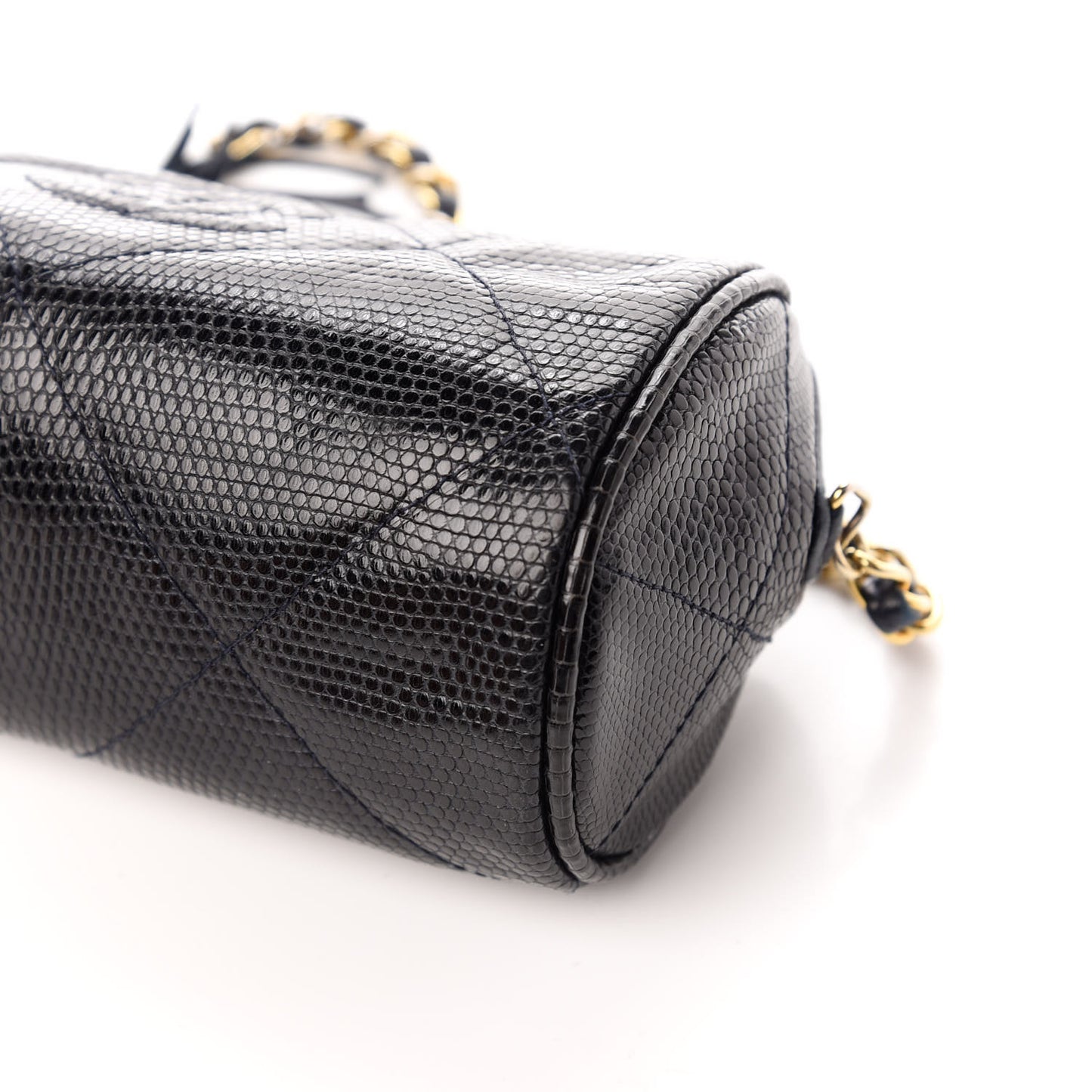 Lizard Quilted Small Tassel Shoulder Bag Navy