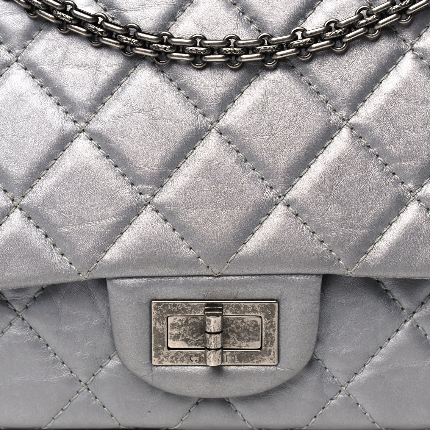 Metallic Aged Calfskin Quilted 2.55 Reissue 227 Flap Silver