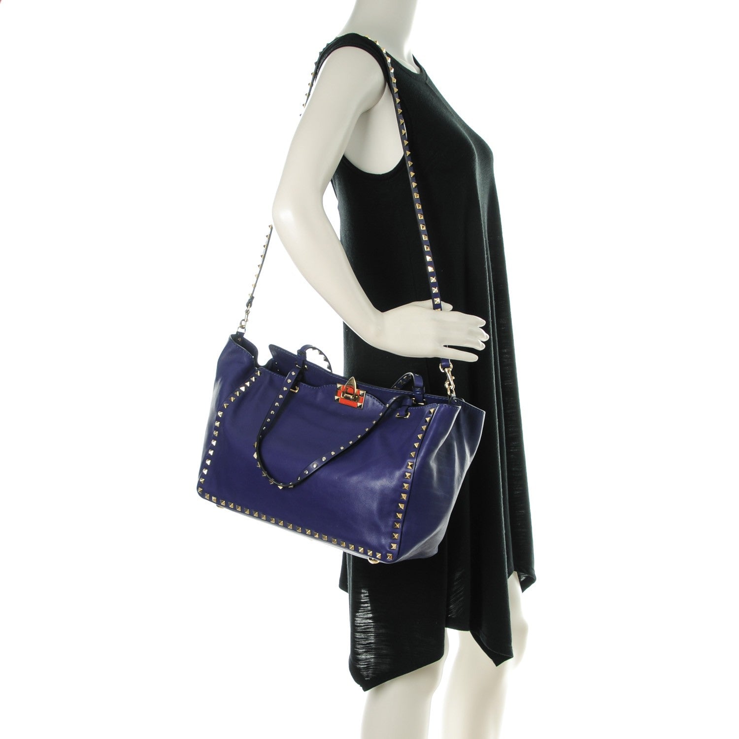 Valentino Garavani Vitello Medium Rockstud Tote Blue China 2 of 7