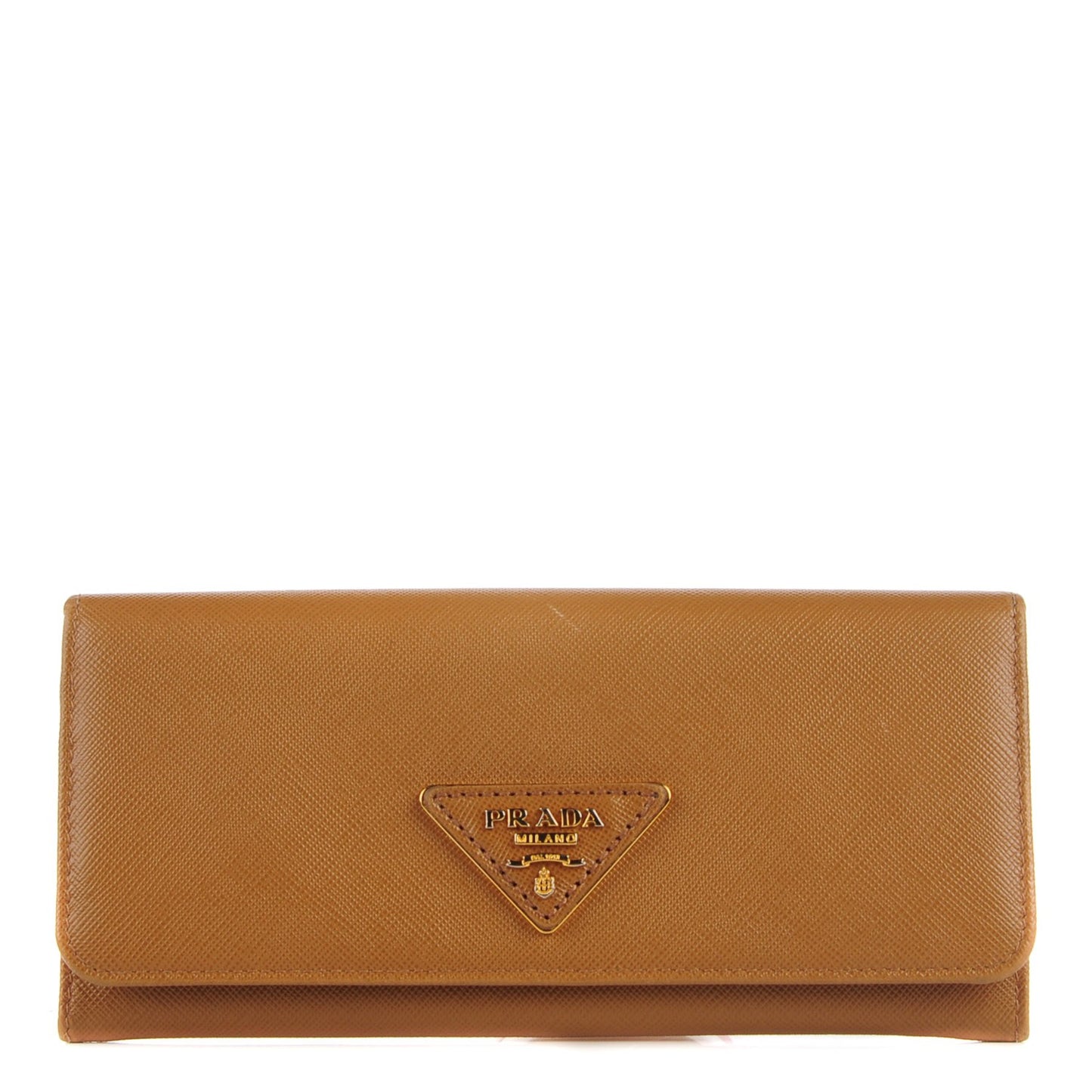 Saffiano Triangle Continental Flap Wallet Caramel
