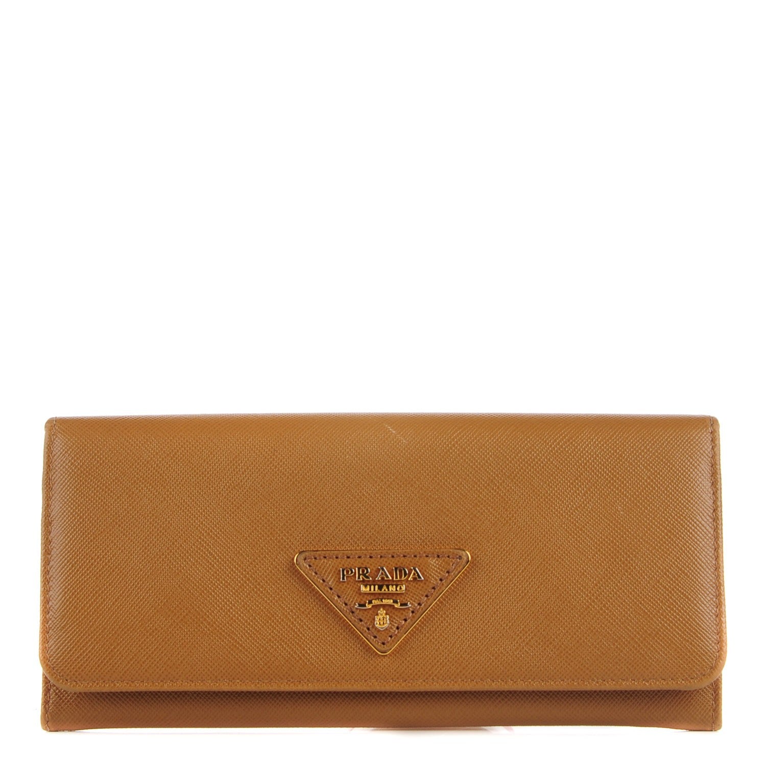 Prada Saffiano Triangle Continental Flap Wallet Caramel 1 of 10