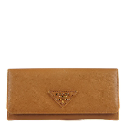 Prada Saffiano Triangle Continental Flap Wallet Caramel 1 of 10