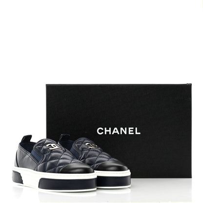 Chanel Lambskin Quilted Womens CC Stroll Sneakers 36 Dark Blue Black 13 of 13