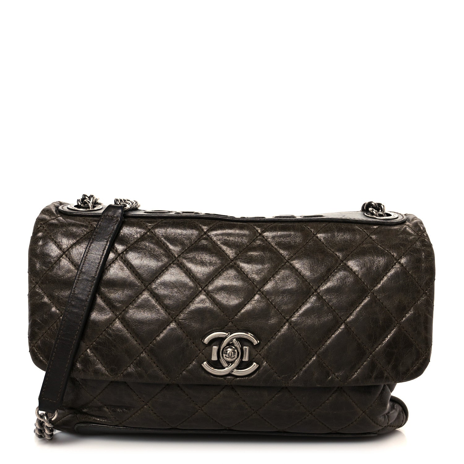 Chanel Aged Calfskin Quilted Accordion CC Flap Dark Brown 1 of 11