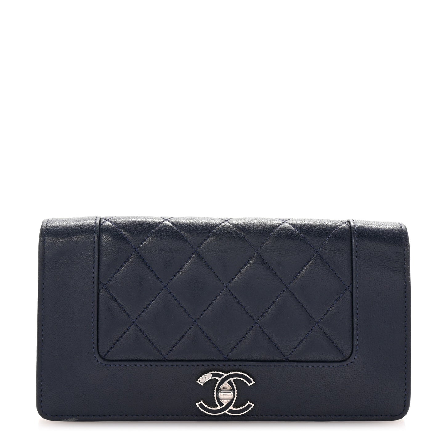 Sheepskin Quilted Mademoiselle Vintage Zip Around Wallet Navy