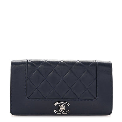 Chanel Sheepskin Quilted Mademoiselle Vintage Zip Around Wallet Navy 1 of 8