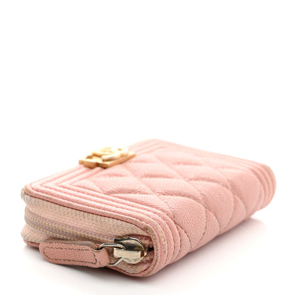 Chanel Caviar Quilted Boy Zip Around Coin Purse Wallet Light Pink 4 of 11
