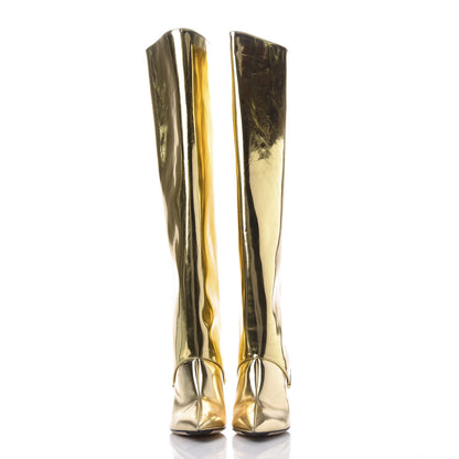Jimmy Choo Metallic Mirror Calfskin Hurley 100 Convertible Knee High Boots 37.5 Gold 2 of 15
