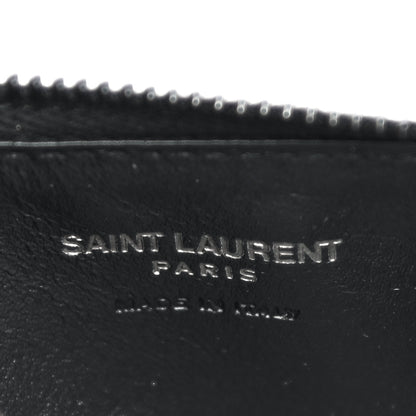 Saint Laurent Grain De Poudre Matelasse Chevron Monogram Fragments Zippered Card Case Black 7 of 13