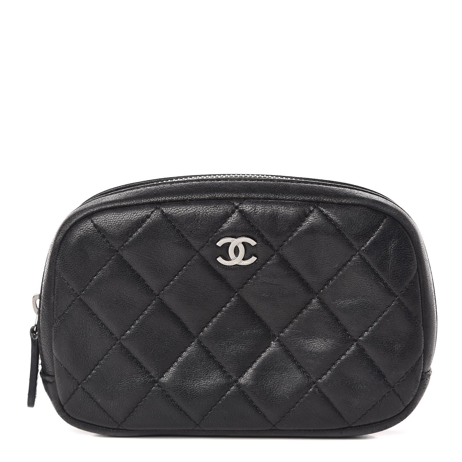 Chanel Lambskin Quilted Small Curvy Pouch Cosmetic Case Black 1 of 8