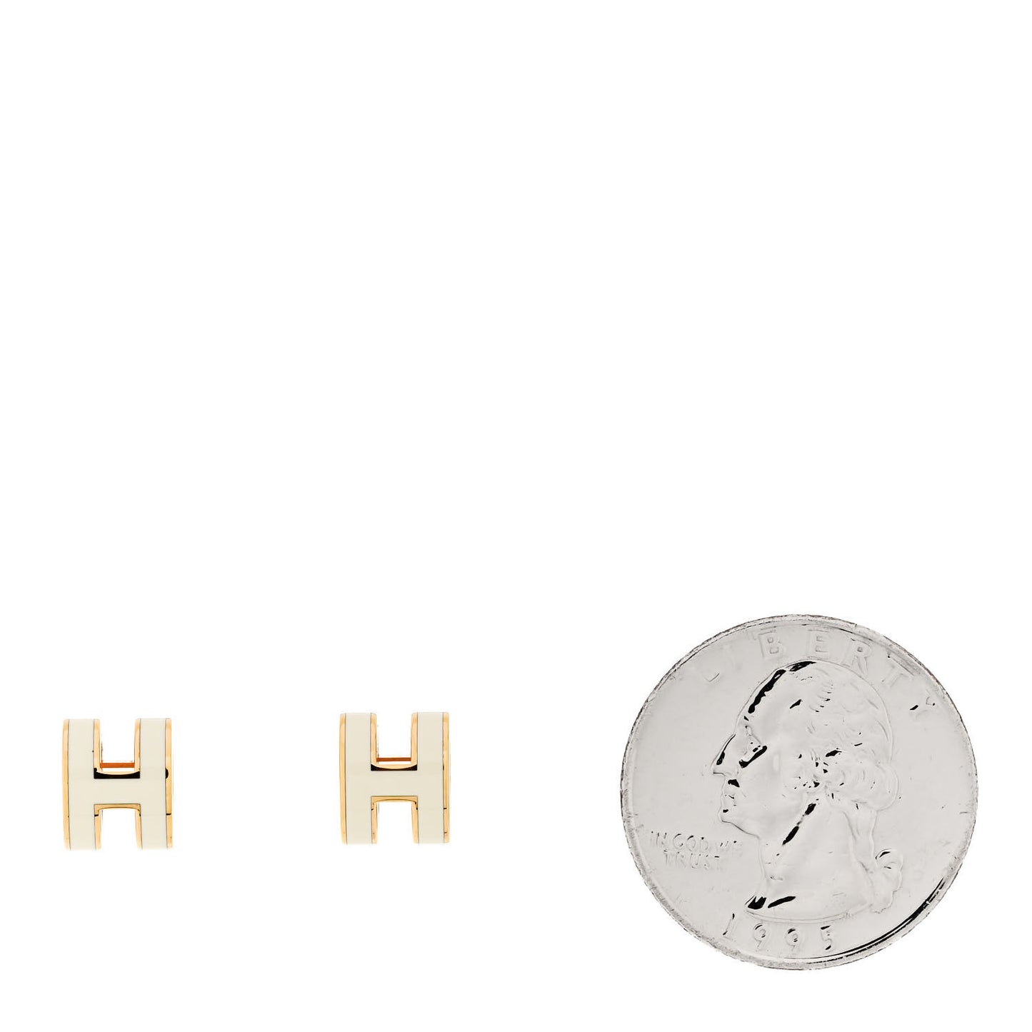 Gold Lacquered Mini Pop H Earrings White