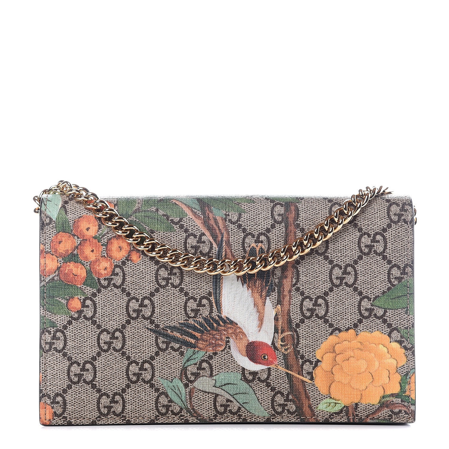 Gucci GG Supreme Monogram Tian Chain Wallet Beige Multicolor Red 1 of 8