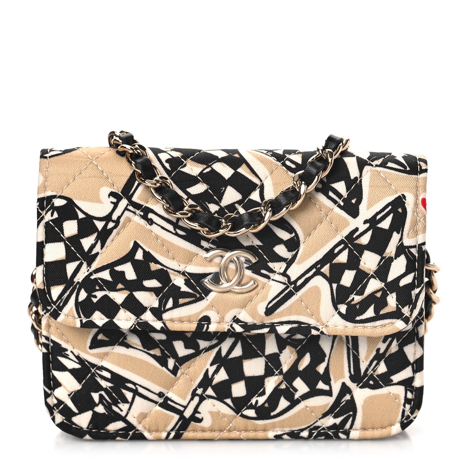 Chanel Canvas Check Flag Printed CC Clutch With Chain Beige Multicolor 1 of 10