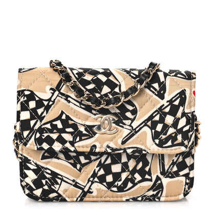 Chanel Canvas Check Flag Printed CC Clutch With Chain Beige Multicolor 1 of 10