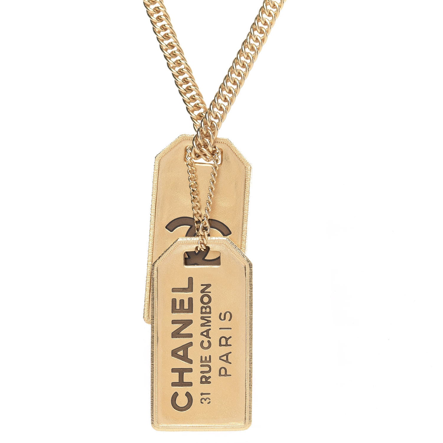 Chanel ID Dog Tag Charm Necklace Gold 4 of 6